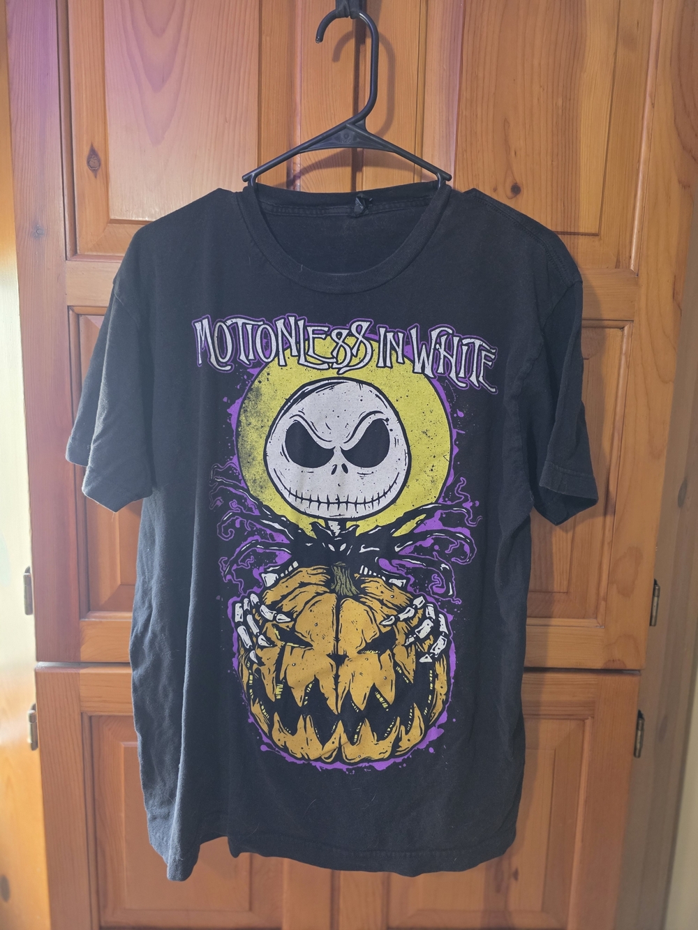 Men's Black Graphic Tee - Pumpkin Skull Design Motionless In White Halloween
